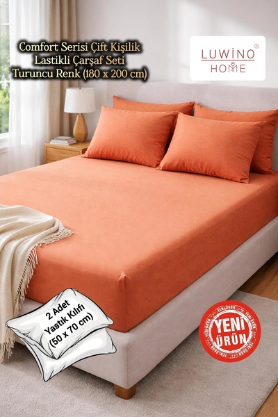 LUWİNO HOME Σετ Βαμβακερά Ελαστικά Σεντόνια Διπλά Σειρά Comfort (180 x 200 εκ...