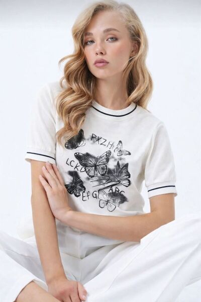 ZERELLE COLLECTİON ZERELLE ΓΥΝΑΙΚΕΙΟ μπλουζάκι με στάμπα και λεπτομέρειες, ει...