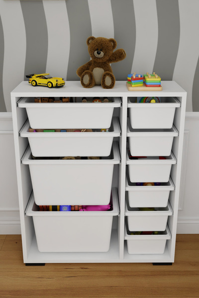 DEKOZUM KİDS 10 Sepetli Dolap Çok Amaçlı Dolap Oyuncak Dolabı Kiler Dolabı Or...
