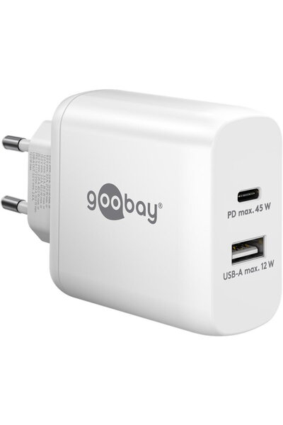 goobay 65412 USB-C PD Διπλός Ταχυφορτιστής (45 W), Λευκός