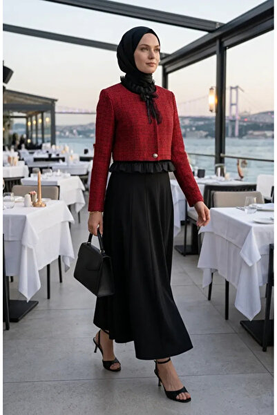 sefamerve Φόρεμα από ύφασμα Buklet με σακάκι, σετ δύο τεμαχίων 71339-03 Βουργ...