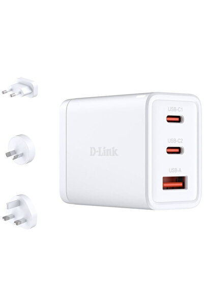 D-Link Φορτιστής με D-Link, DCP-651, 65W GaN, 1xUSB-A, 2xUSB-C, λευκοί αντάπτ...
