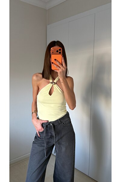 NURCAN KESKİN STORE Boyundan Bağlamalı Toka Detay Top Body