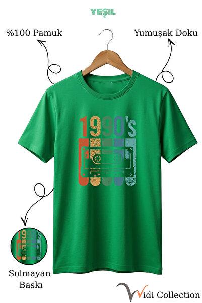 WİDİ Tricou Vintage Retro anii '90 cu imprimeu casetă, 100% bumbac, croială n...