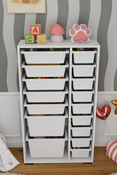 DEKOZUM KİDS 16 Sepetli Dolap Çok Amaçlı Dolap Oyuncak Dolabı Kiler Dolabı Or...