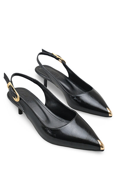 Bak Store Μαύρα τσαλακωμένα λουστρίνια γυναικεία παπούτσια με τακούνι kitten,...