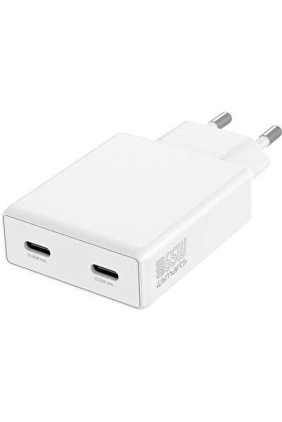4smarts Slim Duos mains charger, 65W, 3A, 2x USB-C, White