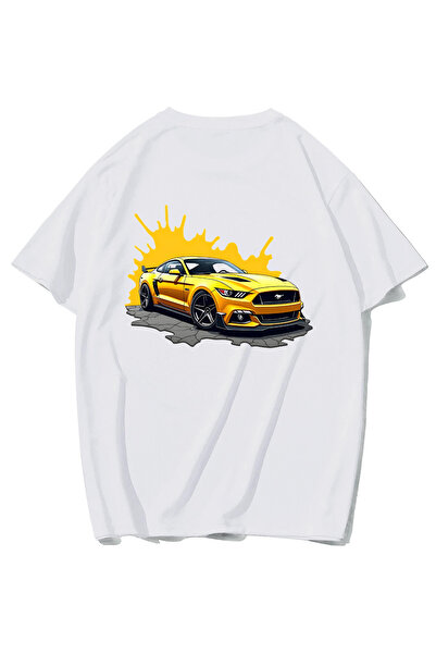 BRZ COLLECTION Unisex Oversize Yellow Ferra ri T-shirt (BEYAZ)