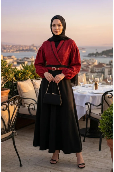 sefamerve Φόρεμα με υφασμάτινη διακόσμηση Tuvit 71353-02 Βουργουνδίας