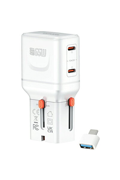 4smarts Adaptor retea World Travel Adapter Nomad Pocket, 2x USB-C, 65W, Alb