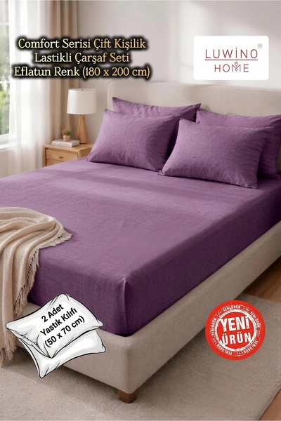 LUWİNO HOME Σετ Βαμβακερά Ελαστικά Σεντόνια Διπλά Σειρά Comfort (180 x 200 εκ...