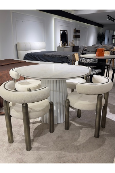 Luvia Buklet Kumaş Bronz Detaylı Masa Takımı - 4 Kişilik Lüks Yemek Seti
