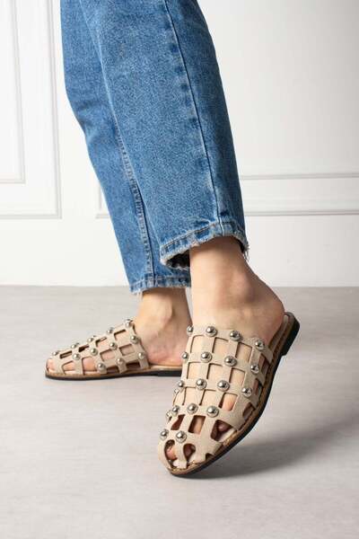 ShoeTek Livya Women's Slippers with Pins Beige Suede