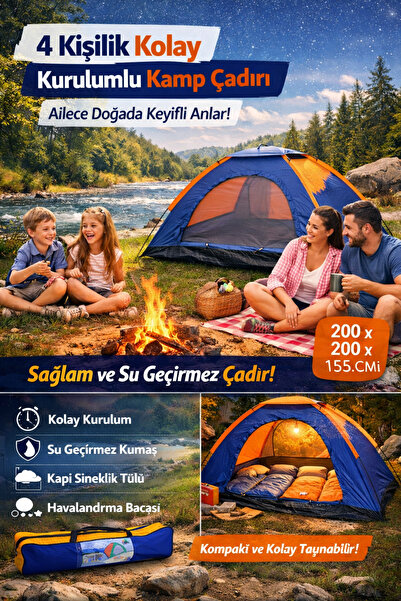 Munico 4-5 Kişilik Aile Kullanımı Geniş Alan Kurulum Dayanıklı Outdoor Çadır ...