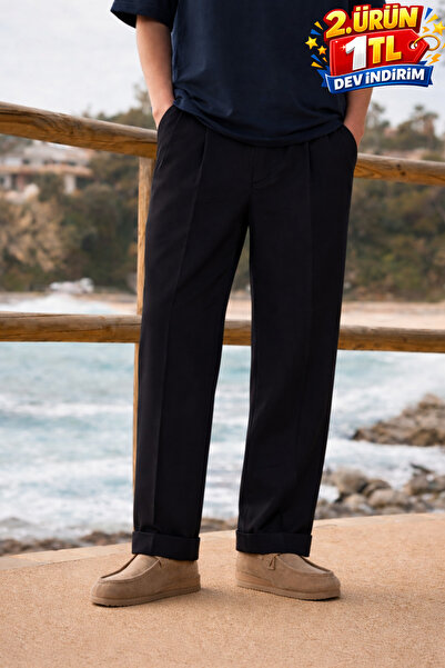 DAMGA JEANS Ανδρικό παντελόνι Trend Basic με φαρδιά μπατζάκια από μαύρο ύφασμα