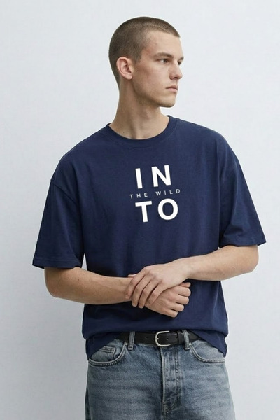 MATERIAL Ανδρικό μπλουζάκι με στάμπα Into The Wild σε μπλε ναυτικό χρώμα