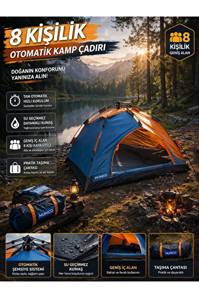 Munico 7-8 Kişilik Otomatik Kamp Çadırı Outdoor Kullanım Su Geçirmez Dayanıkl...
