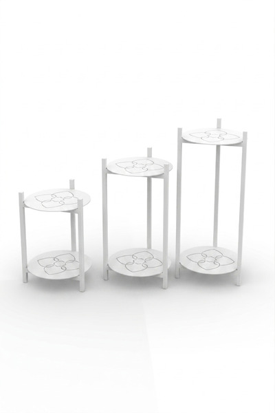 Retodesign 3 BOY BEYAZ METAL TEPSİLİ ÇİÇEKLİK, ÇİÇEK RAFI 1496