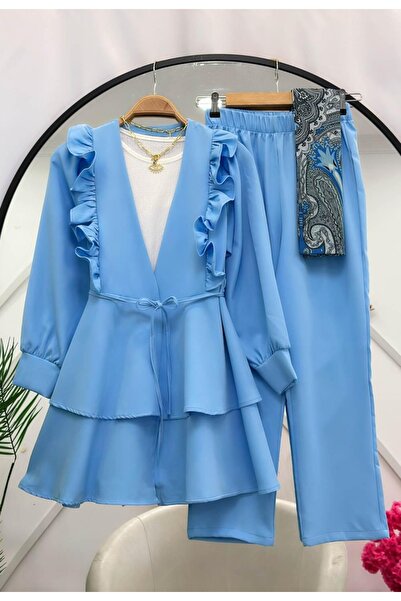 MODA VEDAT Γυναικείο Σετ Παντελονιού με Λεπτομέρειες από Βολάν -0650