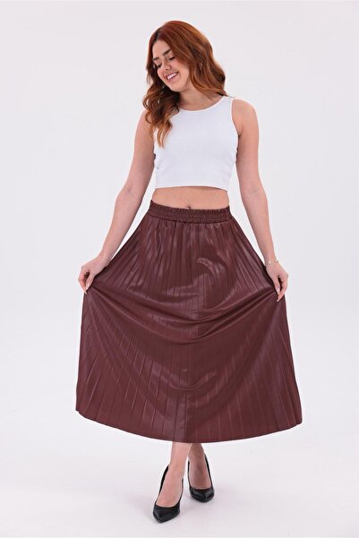 lzv Πλισέ μίντι φούστα σε μεγάλο μέγεθος με ελαστική ψηλόμεση γραμμή, casual ...