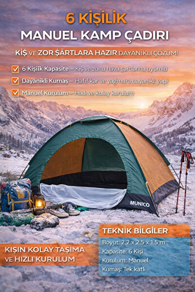 Munico 6 Kişilik Kamp Çadırı Aile Kullanımı Manuel Kurulum Dayanıklı Outdoor ...