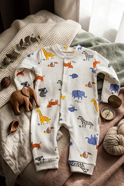 Zıbzıb baby %100 Pamuk Yenidoğan Safari Baskılı Çıtçıtlı Bebek Tulum Hastane ...