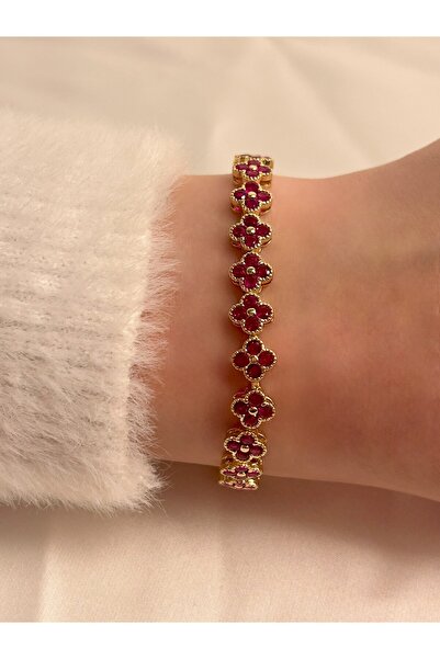 Nilly Jewelry Pembe Taşlı Yonca Çelik Bileklik