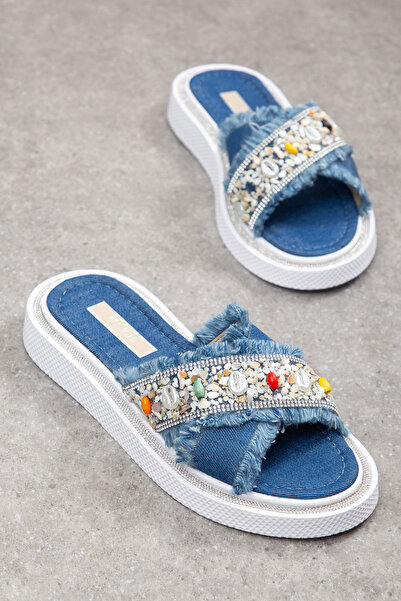 Mc vay Shoes 019 Κομψές γυναικείες παντόφλες με φούντες και κεντήματα από φυσ...