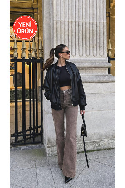 Perryes Γυναικείο τζιν παντελόνι με ψηλόμεσο vintage λουστρισμένο φαρδύ πόδι ...