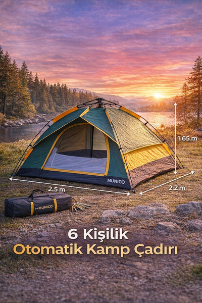 Munico 6 Kişilik Kamp Çadırı Hızlı Kurulum Şemsiye Sistem Su Geçirmez Dayanık...