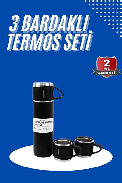 sepetrota Thermos Set 3-Piece Cup Set Heat Resistant Black Stainless Steel Va...
