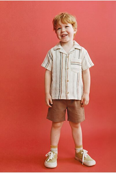 Magu Σετ πουκάμισο και σορτς για αγόρια από βαμβάκι σε χρώμα εκρού με ρίγες