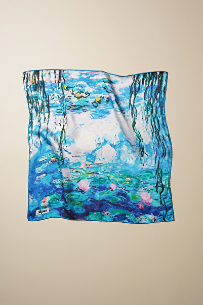 silqoora %100 İpek Bandana Fular Art Collection (55x55 CM)-Claude Monet (Nilü...