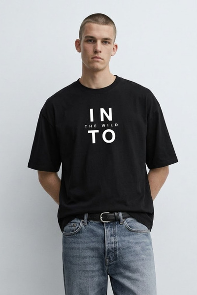MATERIAL Ανδρικό μπλουζάκι με στάμπα Into The Wild σε μαύρο χρώμα