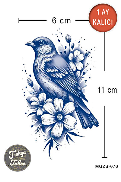 Trakya Tattoo 1 Ay Kalıcı Dövme Orta Boy Çiçek ve Kuş Geçici Dövme