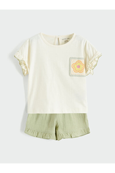 LC Waikiki Ecru Embroidered and Ruffle Detailed Baby Girl Set from Güli̇s Gi̇...