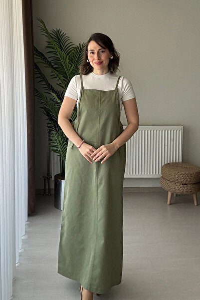 Kubos Moda Strappy Gabardine Khaki Salopet Long Dress