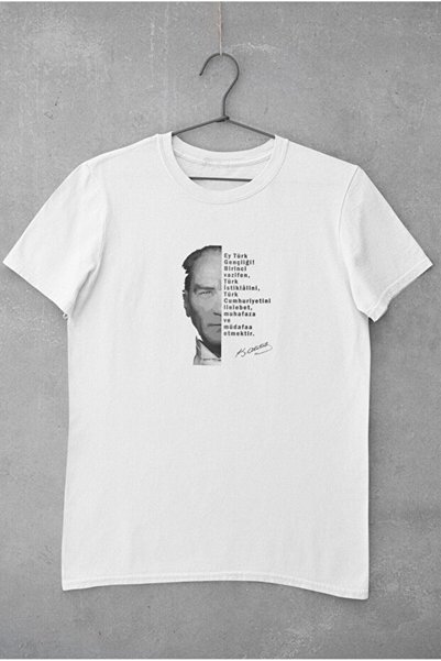 LiyAdaCo Unisex Ataturk and Youth Hicmet Printed White T-Shirt Special Days April 23, October 29, November 10