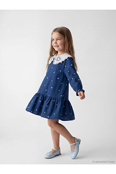 LC Waikiki Baby Girl's Ruffled Dress with Stone Collar