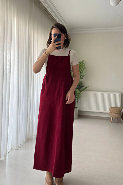 Kubos Moda Strappy Gabardine Burgundy Salopet Long Dress