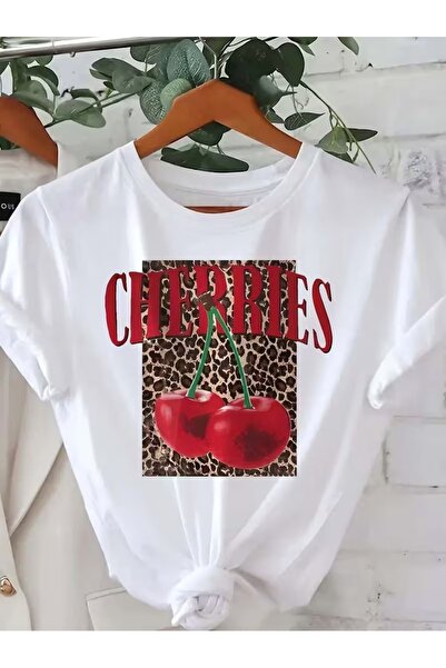 AEMİ Μπλουζάκι Unisex με στάμπα κεράσια, μεγάλου μεγέθους, με λαιμόκοψη ποδηλ...