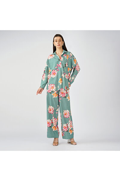 LINELLE Sea-Green Floral Print Co-Ord Set