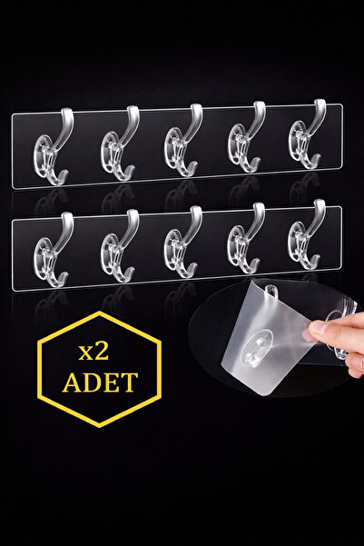kayalaraksesuar 2 Adet Şeffaf Güçlü Yapışkanlı 5'li Askılık Duvar Askısı Bany...