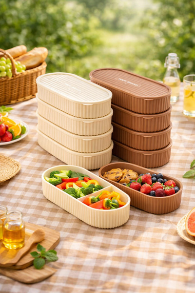 ünverdi 6 Pieces of Storage Containers with Striped Lids, Two-Color Plastic, ...