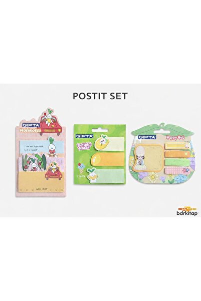 Gıpta Yapışkanlı Not Kağıdı Postit 3 Adet set 5 Bez Çanta Hediyeli