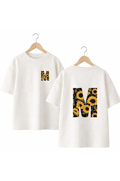 playwear تي شيرت Ay Flower M مطبوع عليه حرف M على الظهر والصدر، مصنوع من القط...