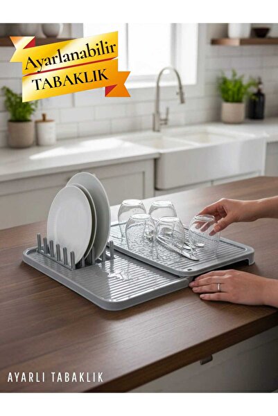Herza House Açılır Kapanır Gri Sürgülü Tabaklık Bulaşıklık