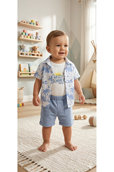 Nexvora Hello Summer Printed Baby Boy 3-Piece Set Summer Wear 6 Months, 12 Mo...