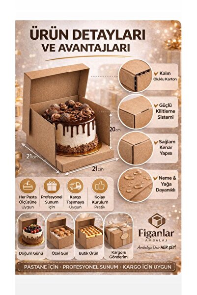 figanlar ambalaj Kraft Pasta Kutusu 21x21x20 cm Kapaklı – Kalın Koli Tipi Pro...