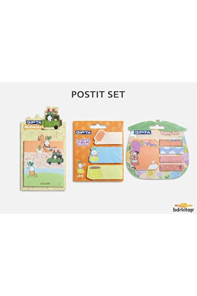 Gıpta Yapışkanlı Not Kağıdı Postit 3 Adet set 4 Bez Çanta Hediyeli
